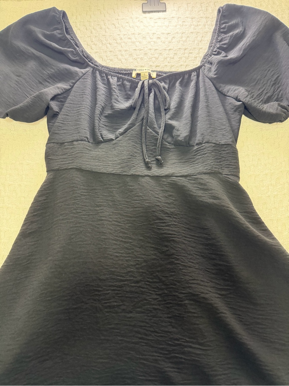 Inspired Hearts Navy Tie-Front Puff Sleeve Tunic